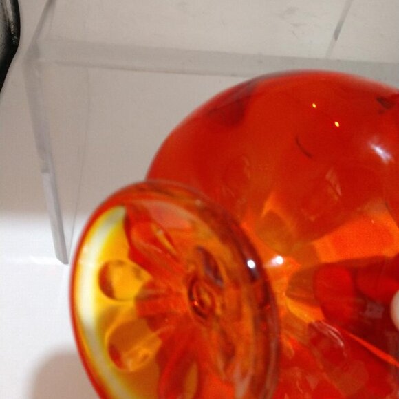 Viking 6 Petal Compote, 60s MCM Epic Line Amberina Pedestal Bowl, Orange Art - Picture 4 of 8